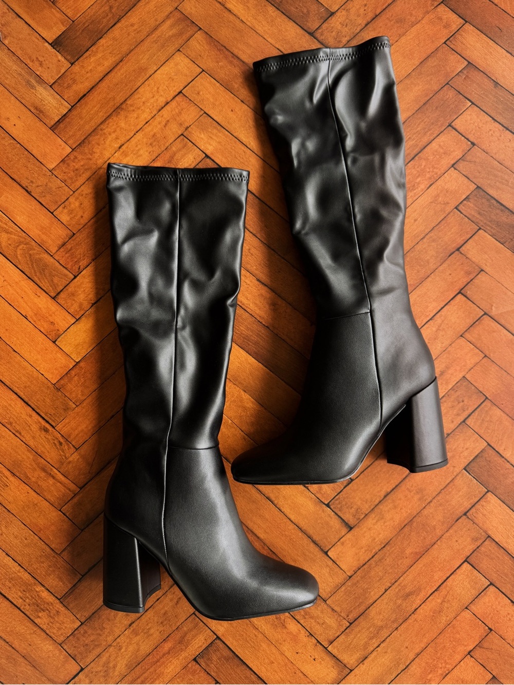 Sz 5.5 Steve Madden Black Lizah Knee High 13” Shaft Block Heel Boots *Worn Once*